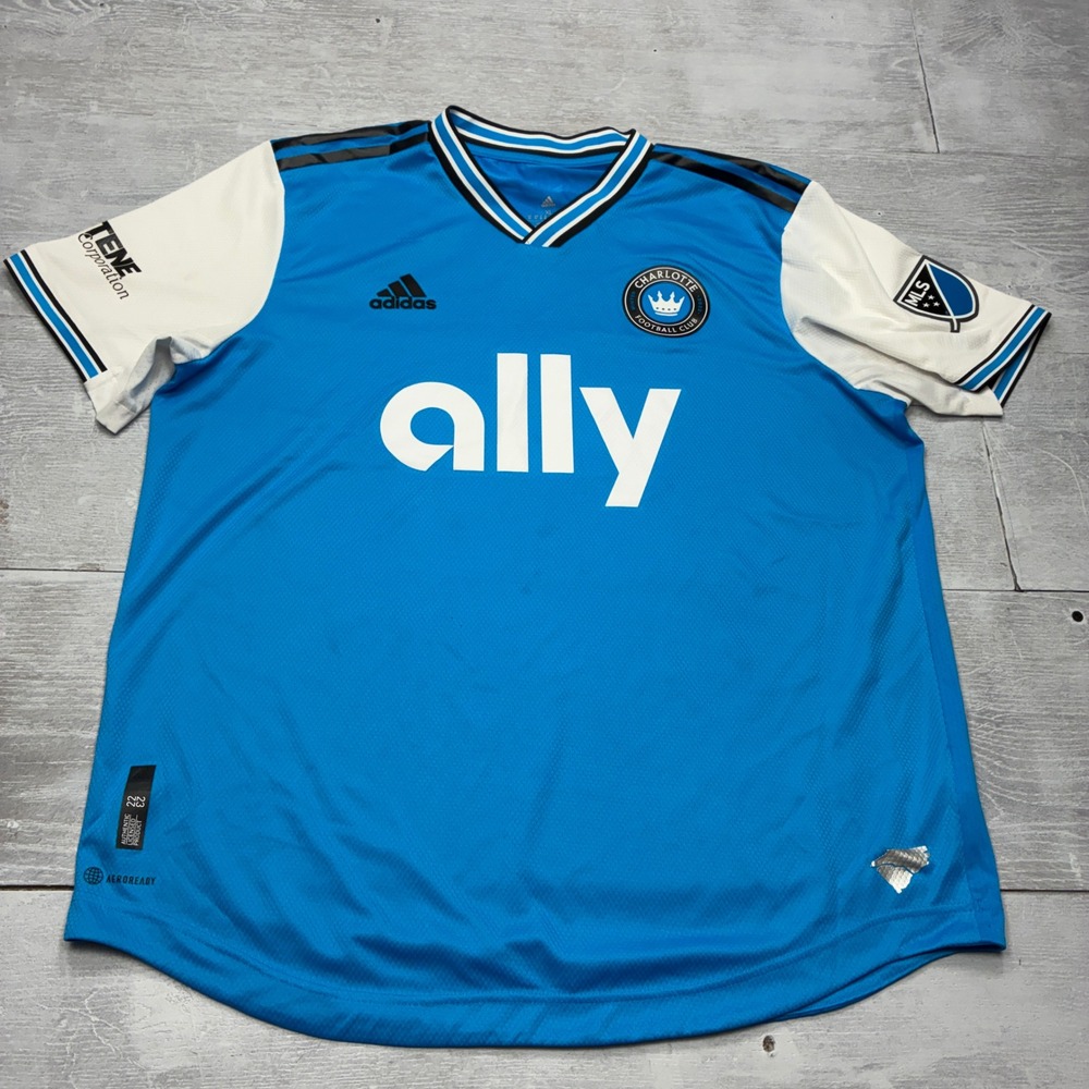 Adidas Charlotte FC Soccer Jersey Mens XL Blue 2022 2023 Ally MLS Football Club